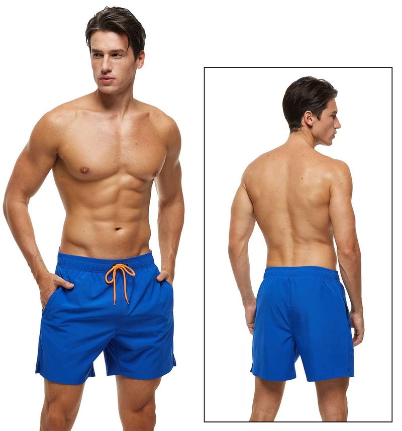 Tyhengta Men's Stretch Swim Trunks Quick Dry Beach Shorts with Zipper Pockets and Mesh Lining Deep Blue 32 - Image 2